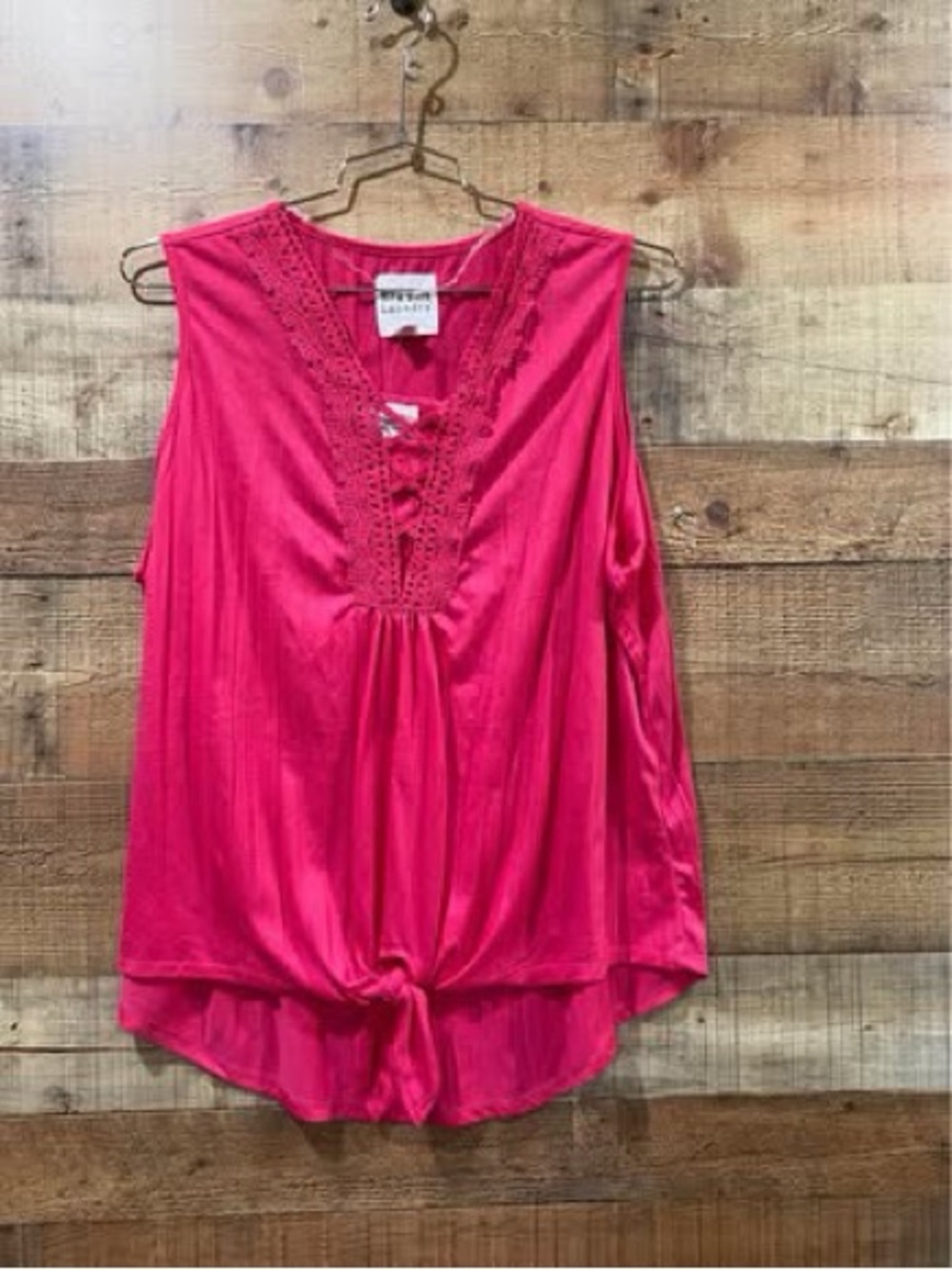 NWT New York Laundry Hot Pink Sleeveless Crochet-Trim Tie Front Tank Top Size 1X